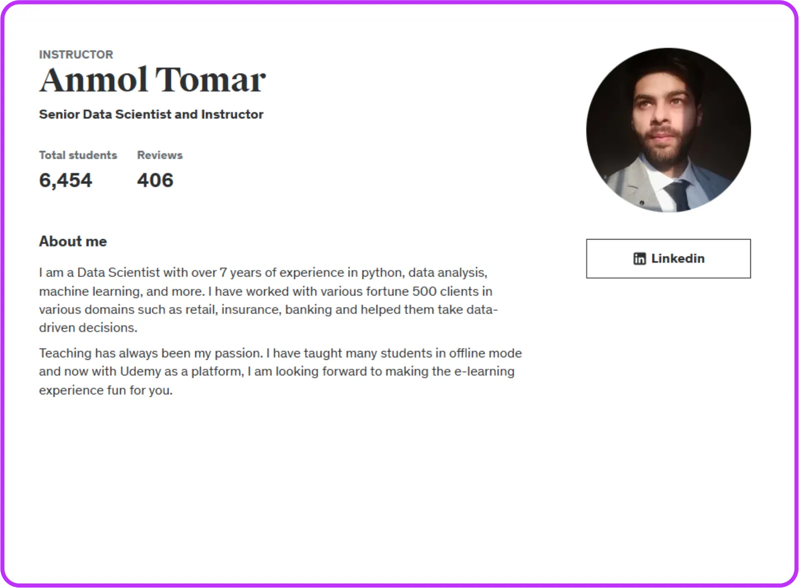 Anmol's Udemy Profile